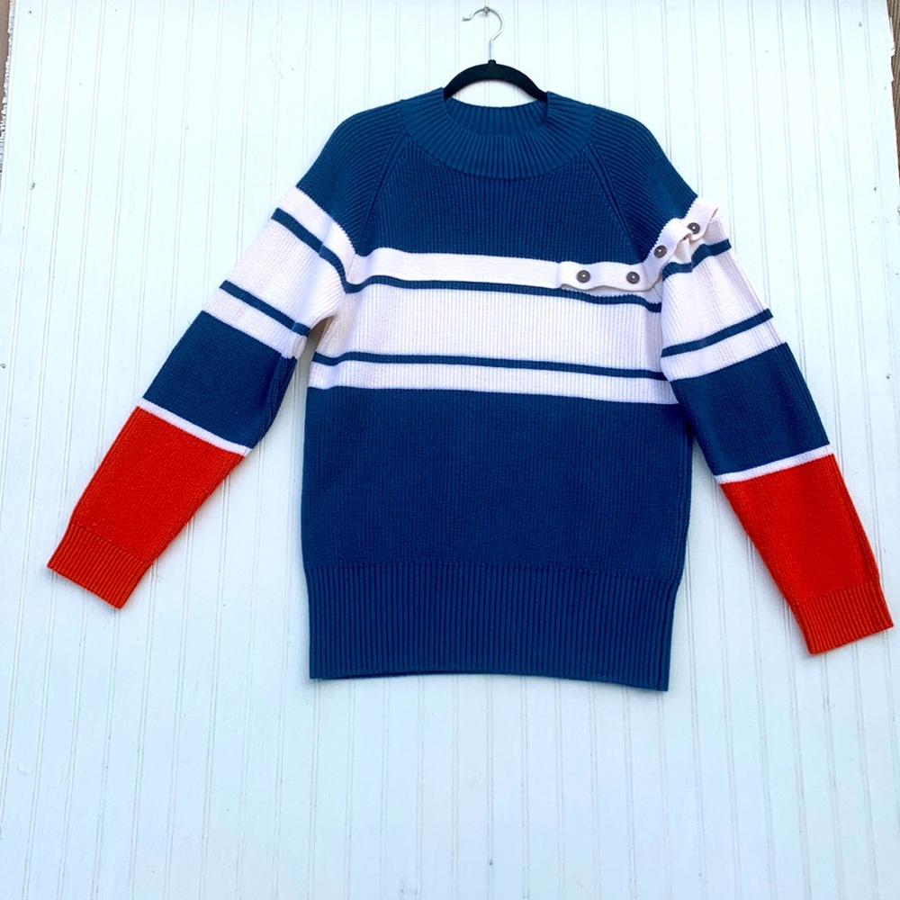 Eleventy blue Wool Sweater color block button sleeve